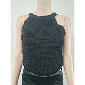 Cache Women's Black Textured Knit Halter Tank Top  Size M Regular
